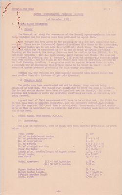 Future accelerators progress meeting (Paper by N Marshall King, PLA Group at Harwell, on progress and problems of converting the synchrocyclotron to a spiral ridge cyclotron; 1 November 1957)