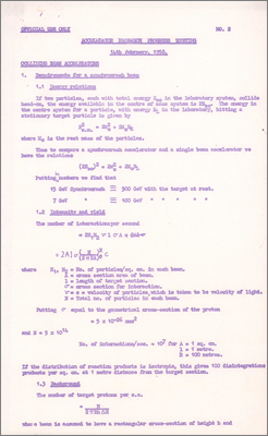 Minutes of Accelerator Research Progress Meeting discussing requirements for a synchrotron beam (14 February 1958)