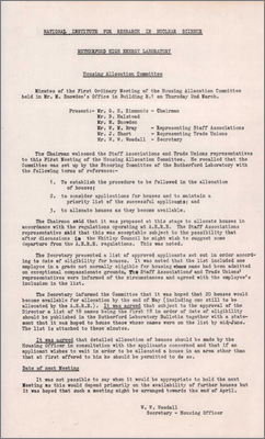 Minutes of the First Ordinary Meeting of the Housing Committee in Mr Snowden's office, R1 (2 March 1961)
