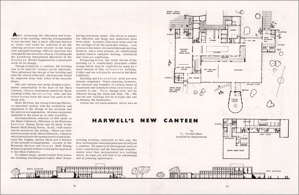 Harwell's New Canteen: An article from Engineering Review(?) about the new Harwell Restaurant/Canteen to be opened on Monday 9 September 1963