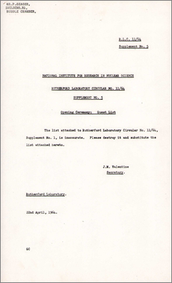 Rutherford Laboratory Open Week -- Inauguration of Nimrod Guest List (24 April 1964)