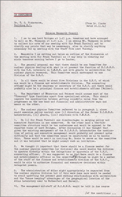 Confidential note from ACWV Clarke to Pickavance concerning the move from NIRNS to SRC