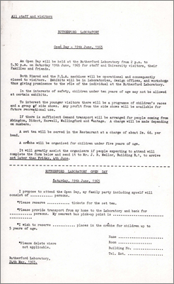 Rutherford Laboratory Families and Friends Day administration including draft program (16 June 1965)