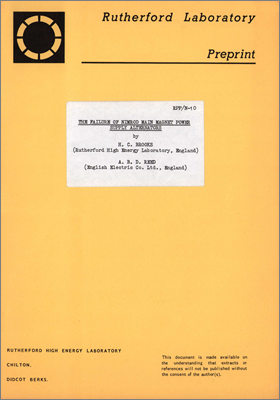 RPP/N-10 The failure of Nimrod main magnet power supply and alternators (HC Brooks and ABD Reed, probably 1967)