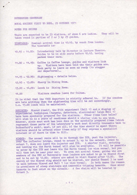 Rutherford Centenary -- Notes for guides (29 October 1971)
