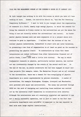 Talk for the Management Course at The Coseners' House (6:45pm 27 January 1972)
