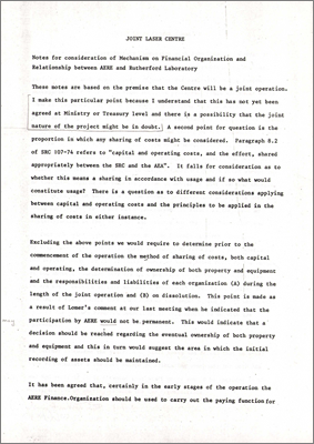 Notes for consideration of mechanism on financial organisation and relationship between AERE and Rutherford Laboratory (14 March 1975)