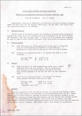 JLPEC/11 Inflation and currency variations (J Jenkins and JT Wright, 10 June 1975)