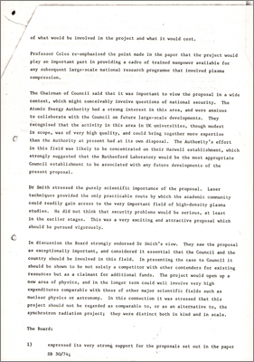 SB 30/74 "High-powered laser facility" Extract from Science Board Minutes (29/30 May 1974)