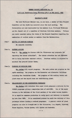 Nimrod Project Committee meeting 19 (Chairman's brief by FM Telling, 8 April 1960)