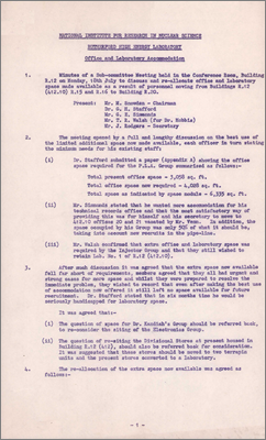 Minutes of a meeting concerning the reallocation of office space made vacant by the move of staff to R20 from R12 (412.10), R15 and R16 (18 July 1960)