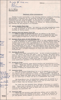 Note from DA Harrison to P Bowles concerning temporary office accommodation (7 November 1960)