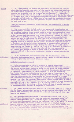 Notes from a meeting to discuss arrangements for graduate recruitment including a brochure and visits to universities (10 January 1962)