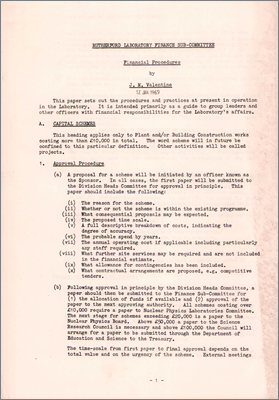 Paper by JM Valentine concerning financial procedures and practices (17 January 1969)