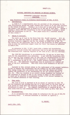 RLBC/P111 Site electrical power distribution reinforcement of Substation 13: Modified version (includes costings; see also note from Bowles 9 May 1963, 30 April 1963)