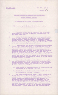 PSPC/P51 and NI(GP)(59)23 Alteration to the Magnet Power Supply contract for Nimrod (Highly desirable change to the magnet current waveform requires upgrade to interphase reactor designed by Brown Boveri, 17 July 1959)