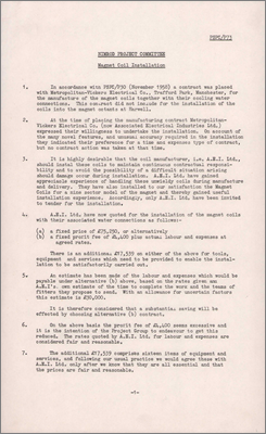 PSPC/P73 and NI/GP/60/33 Nimrod Magnet Coil Installation (Contract to be placed with AEI, previously known as Metropolitan Vickers, 22 and 30 August 1960)