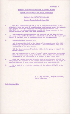 NI(GP)(58)1 Magnet yoke for the 7 GeV Proton Synchrotron: Contract with Joseph Sankey and Sons Ltd (Includes cost of modifications, 14 January 1958)