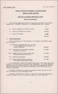 NI(GP)(58)19 Estimate of recurrent expenditure 1959/60 (16 October 1958)