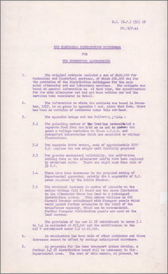 NI(GP)(59)18 also PSPC/P41 Electrical Distribution Switchgear for the Rutherford Laboratories (Pulsating nature of the load has necessitated separate feed from the Grid, other circuits needed following more detailed specifications, 10 June 1959)