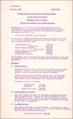 NI(GP)(59)26 also PSPC/P46 Main pole pieces for Nimrod (Tenders received, discussion, amended costs, recommendation to accept English Electric at a fixed cost of 226,959 pounds, 20 July 1959)