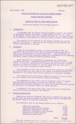 NI(GP)(59)45 also PSPC/P47 Additional work on Nimrod magnet sectors (Increased costs due to necessary modifications by Sankeys, 14 October 1959)