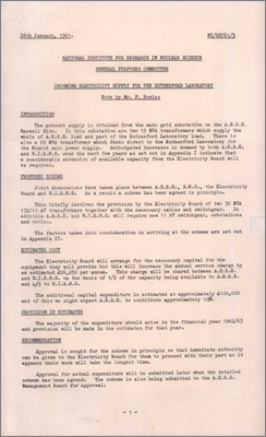 NI/GP/61/5 Incoming electricity supply for the Rutherford Laboratory (Discussion between AERE, NIRNS and CEGB for additional substations, 26 January 1961)