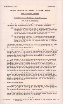 NI/GP/61/8 also NI/GP/61/10 Heavy Laboratory Building: Revised Programme (27 January 1961)