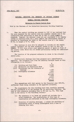 NI/GP/61/24 Extension to the Nimrod Control Room (Includes plan of works, 30 March 1961)