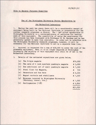 NI/GP/61/47 Use of the Birmingham Proton Synchrotron by the Rutherford Laboratory (27 October 1961)
