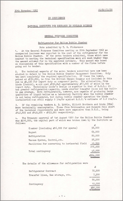 NI/GP/62/38 Refrigerator for Helium Bubble Chamber (30 November 1962)