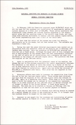 NI/GP/62/39 Experimental cables for Nimrod (29 November 1962)