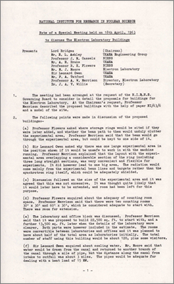 NI/GP/63/8 Increased estimate for the Electron Laboratory (Overview of buildings required and revised estimates, 24 April 1963)
