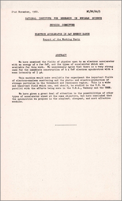 NI/PC/60/05: Electron Accelerator in GeV Energy Range: Report of the Working Party (21 November 1960)