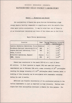 Nimrod: Background and record (How Nimrod compares against other accelerators around the world, SRC/RHEL, 19 May 1966)
