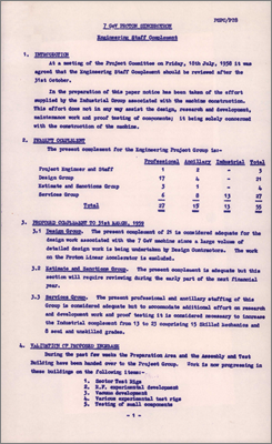 PSPC/P28 Engineering Staff Complement (Recommendation for an increase in staffing level from 55 to 65, 11 November 1958)