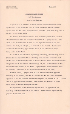 RC 6/65 Staff appointments: Note by the Chairman (11 March 1965)