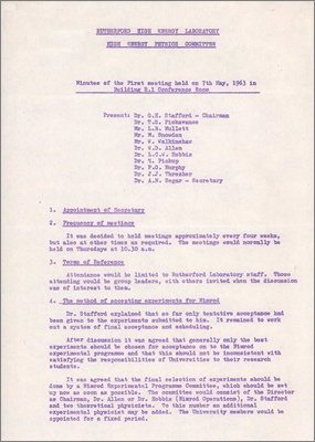 Minutes of the first meeting of the High Energy Physics Committee (R1 Conference Room, 7 May 1963)