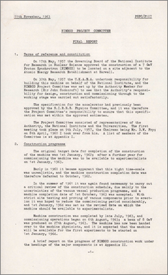 PSPC/P107 Final Report (Includes narrative description of the project, construction work, first operation to full energy, 11 November 1963)