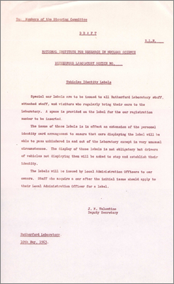 Memo: Vehicle Identity Labels (10 May 1963)