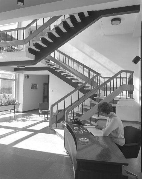 Miss Dorothy Belton (daughter of Mrs Belton from Administration R1 at the reception desk in the Entrance Hall