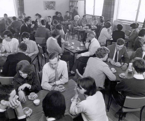 Everyone meets for coffee or tea in the conference room twice a week