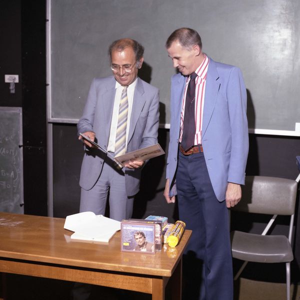 Cliff Pavelin with Bob Hopgood at his leaving presentation